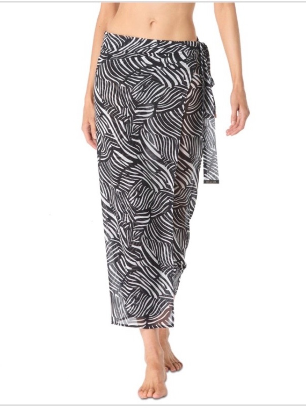 MICHAEL Michael Kors Black & White Zebra-Print Swim Sarong